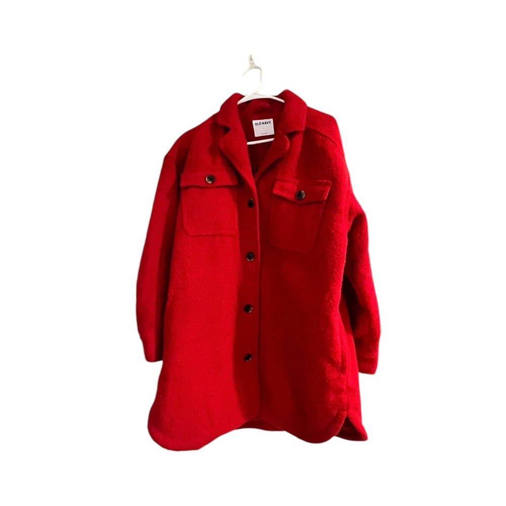 Old Navy Red Long Boucle Textured Wool Utility Shacket large - Picture 2 of 7